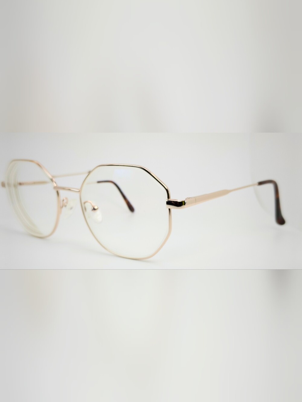 Astrial.  Shiney Gold Octagonal Women's Glasses Frame. Spring Hinge, Nose Pads.